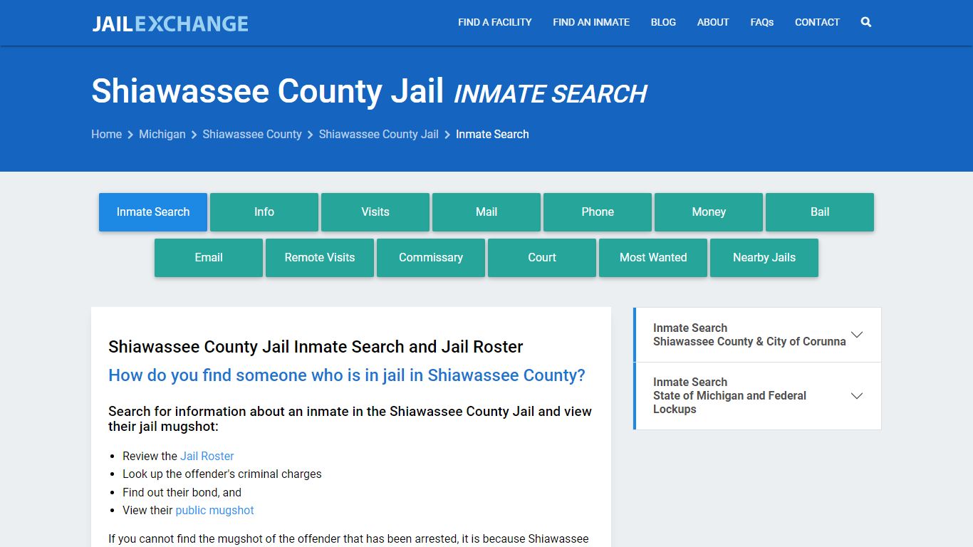 Shiawassee County Jail Inmate Search - Jail Exchange
